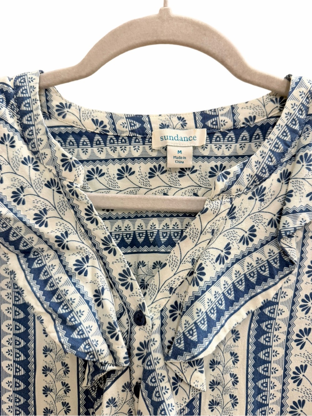Sundance Blue Cream Boho Floral Print Ruffle Blouse Medium - Picture 4 of 9